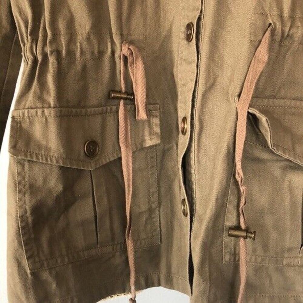 Mine Jacket Coat Sweater back Women's Sz Small khaki Green Pockets button front - Picture 3 of 8